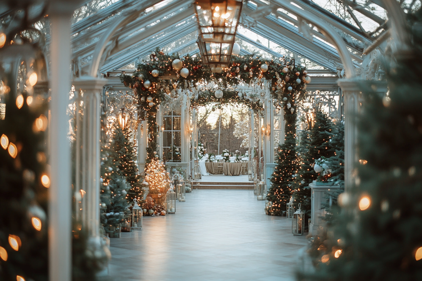 A wedding venue with a winter garden theme | Source: Midjourney