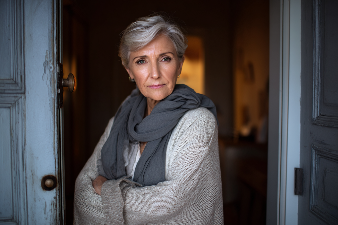 A woman standing in a doorway | Source: Midjourney