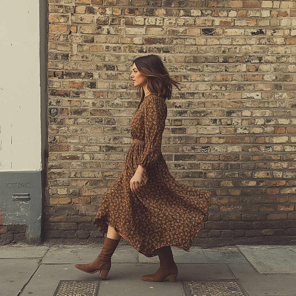 A woman walking down a street | Source: Midjourney