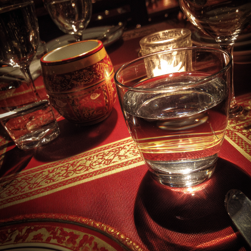 A glass of water on a table | Source: Midjourney