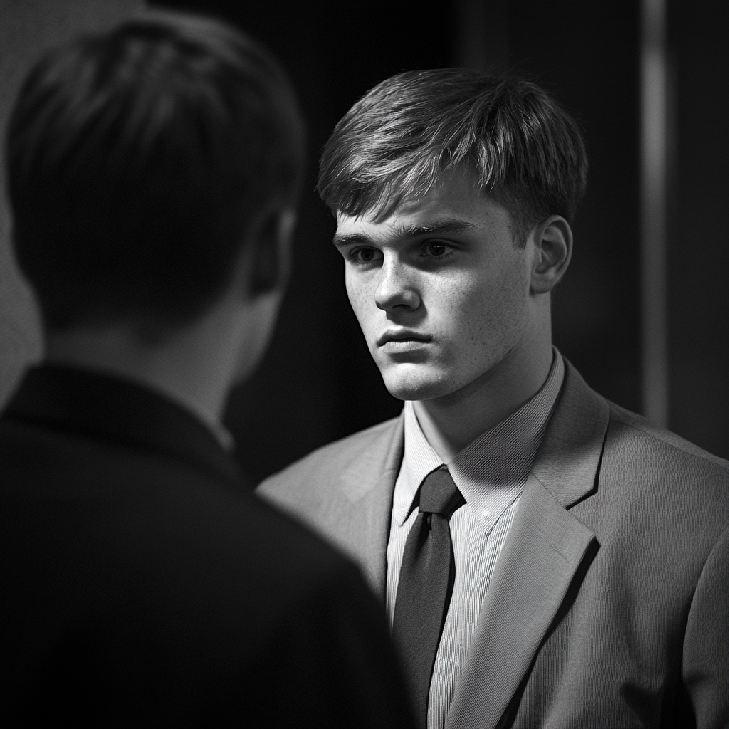 A serious young man talking to an FBI agent | Source: Midjourney