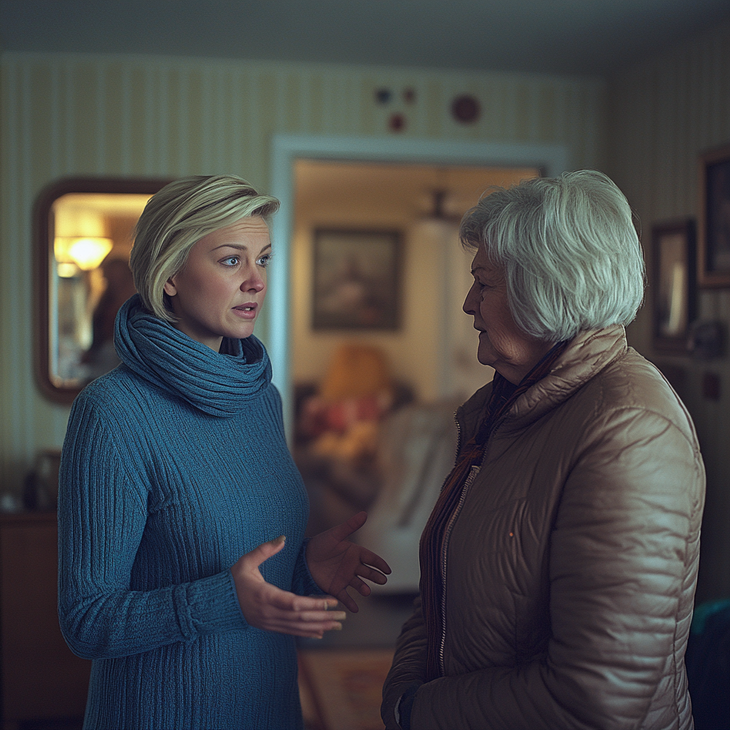 A young woman talks to her concerned mother | Source: Midjourney