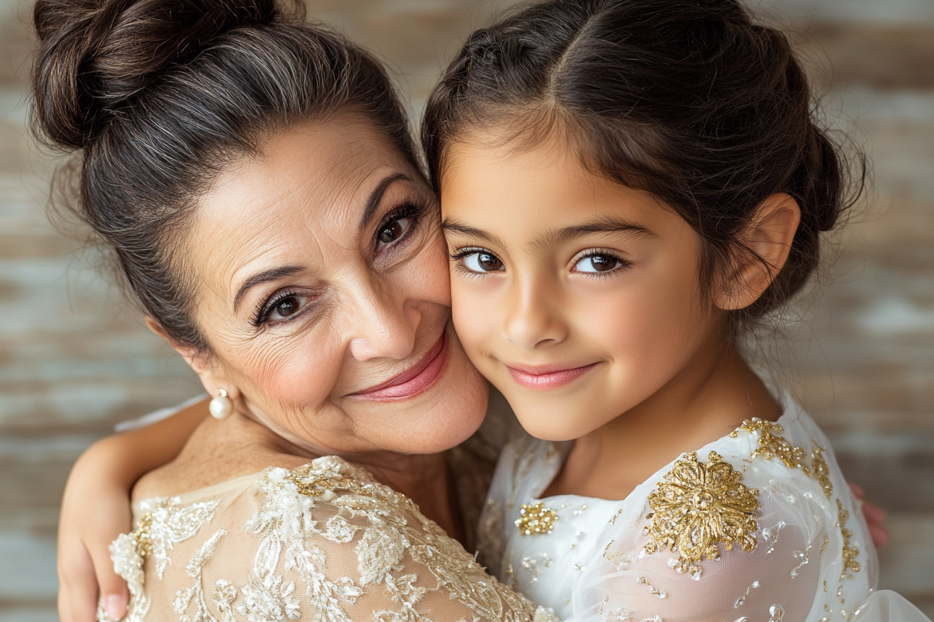 A mature woman hugging her granddaughter | Source: Midjourney