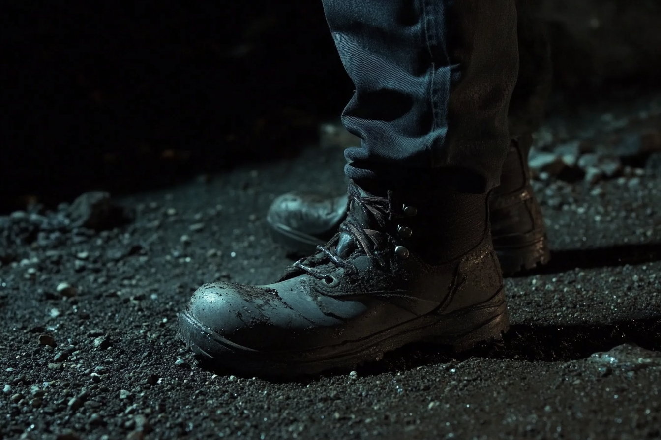 Someone wearing boots standing on gravel | Source: Midjourney