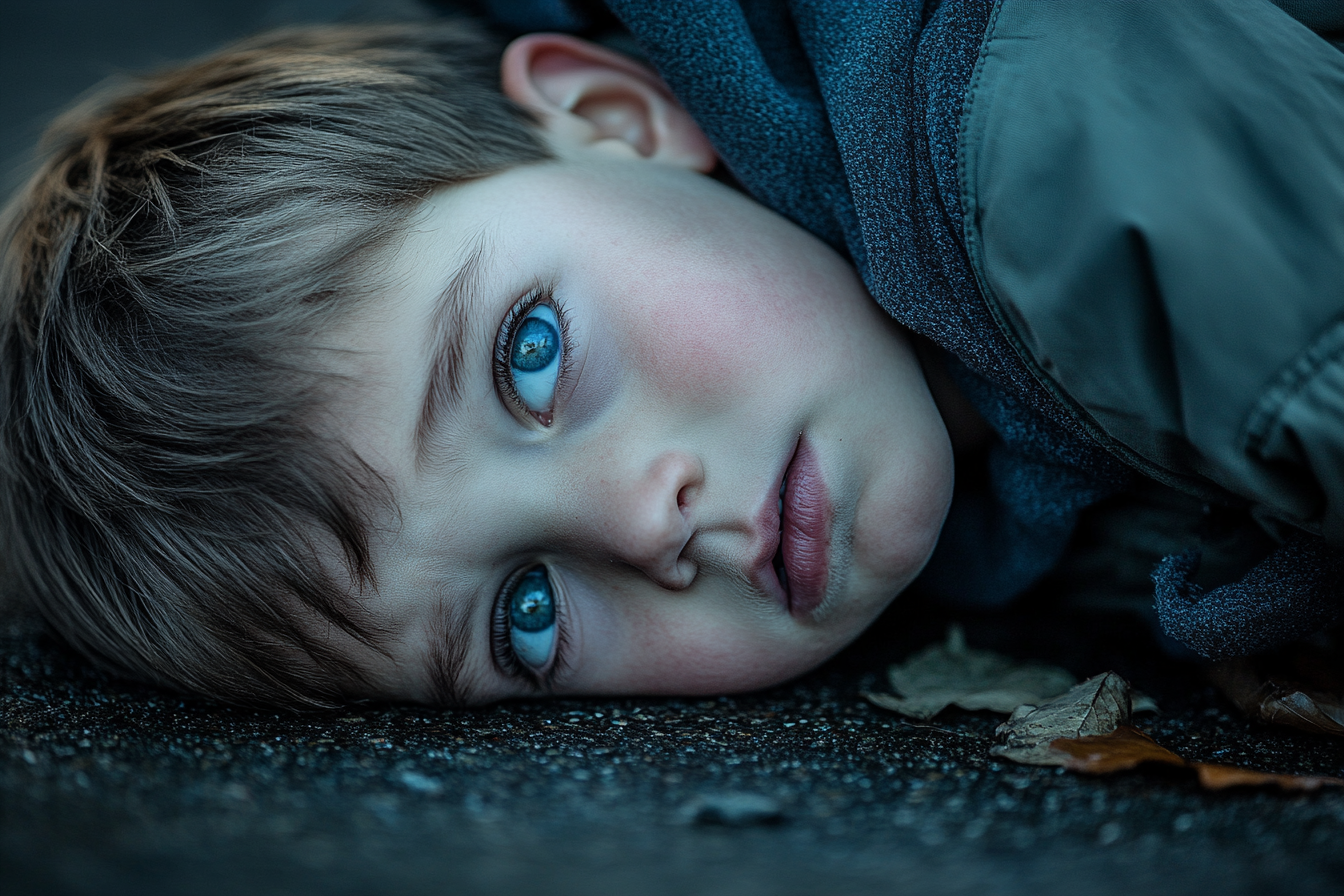 A sad boy lying on the ground | Source: Midjourney