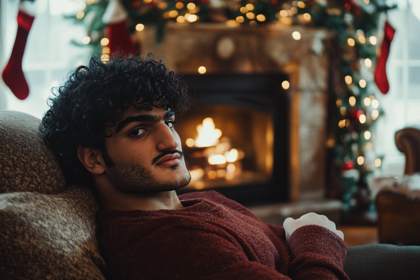 A man sitting by the fireplace | Source: Midjourney