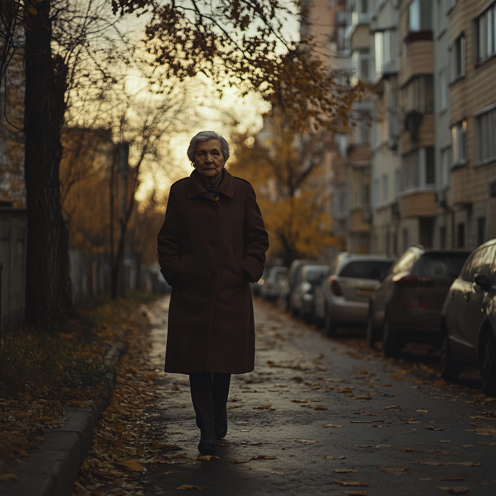 A woman walking on a street | Source: Midjourney