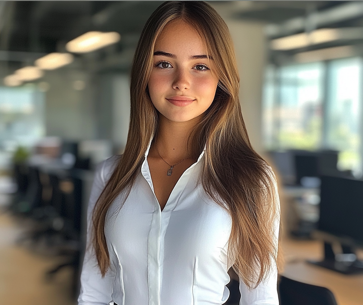 A young woman standing in an office | Source: Midjourney