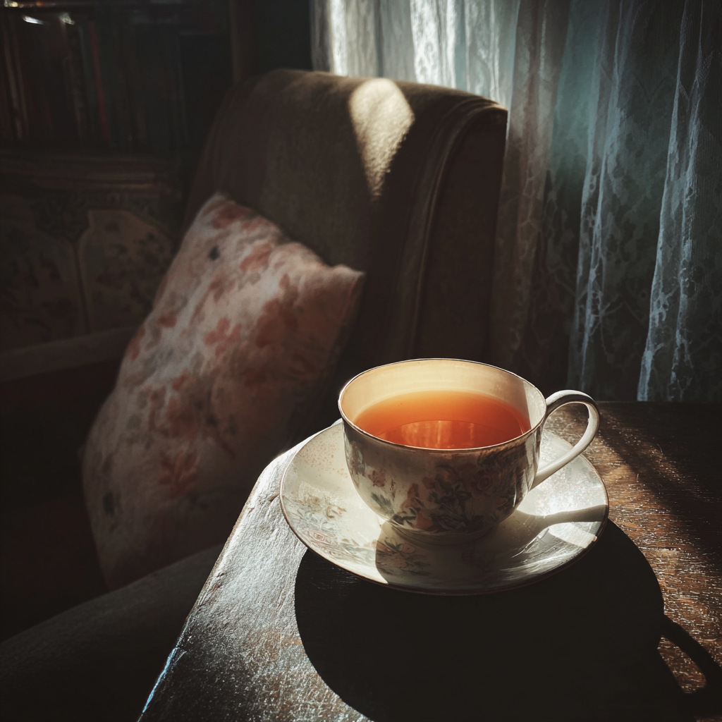 A cup of tea on a table | Source: Midjourney