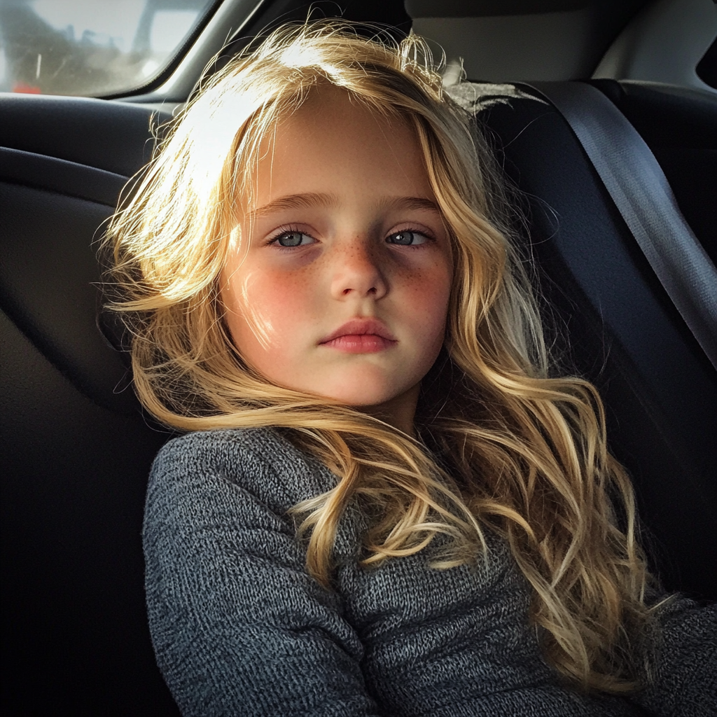 A little girl sitting in a car | Source: Midjourney