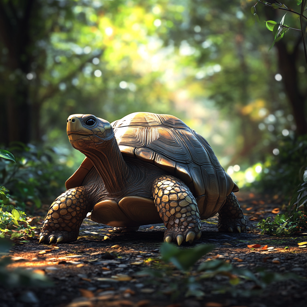 A tortoise in a forest | Source: Midjourney