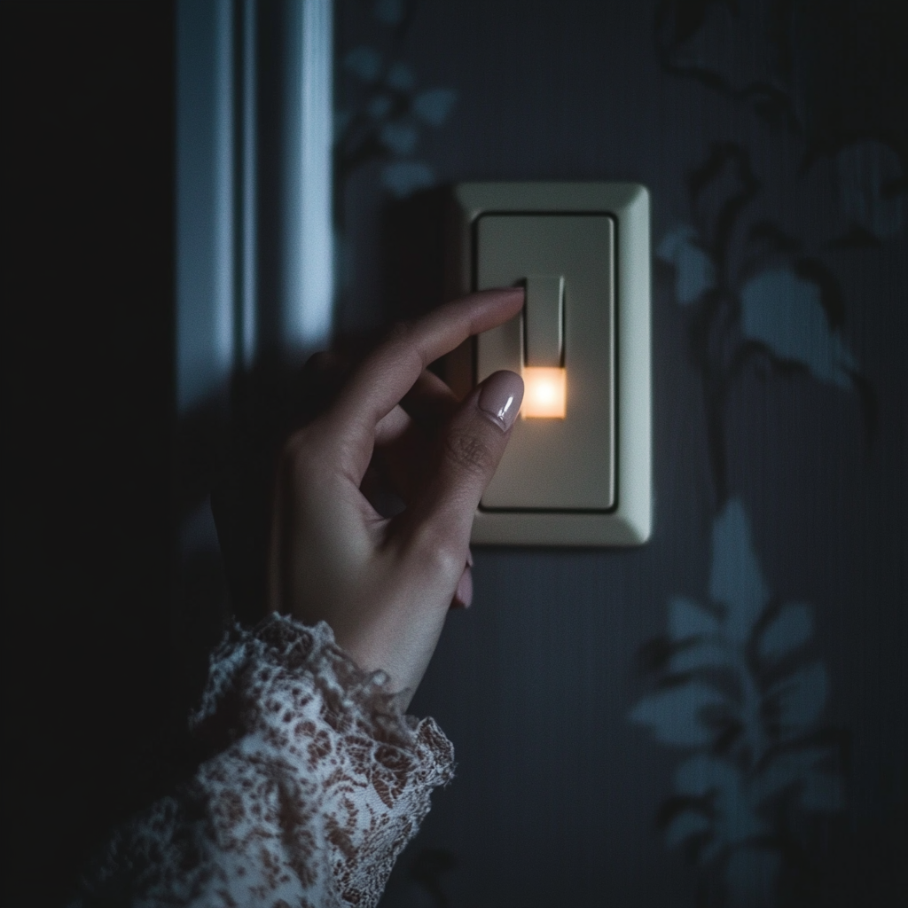 El dedo de una mujer en un interruptor de luz | Fuente: Midjourney