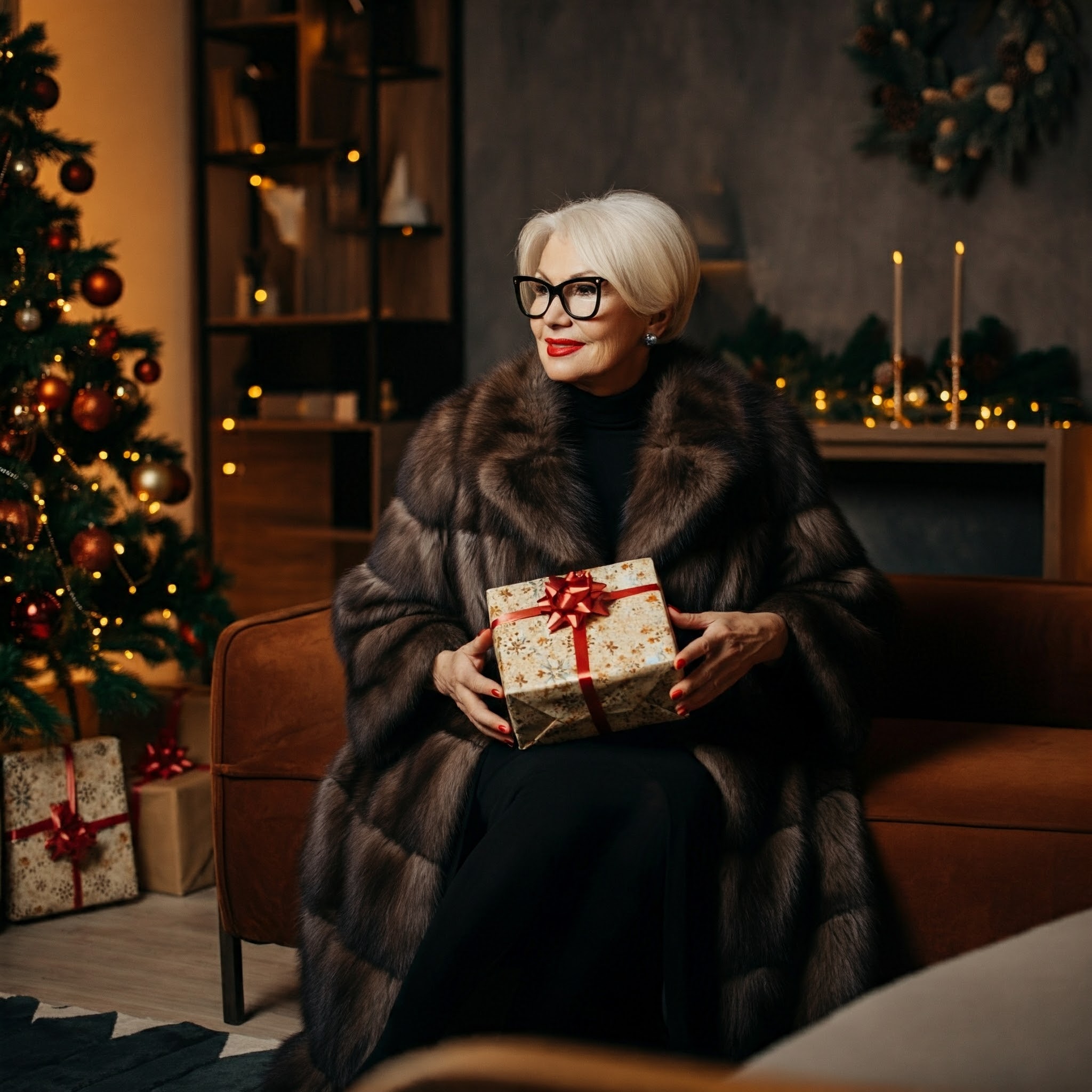 An elegant older woman with a gift in her hands | Source: Gemini