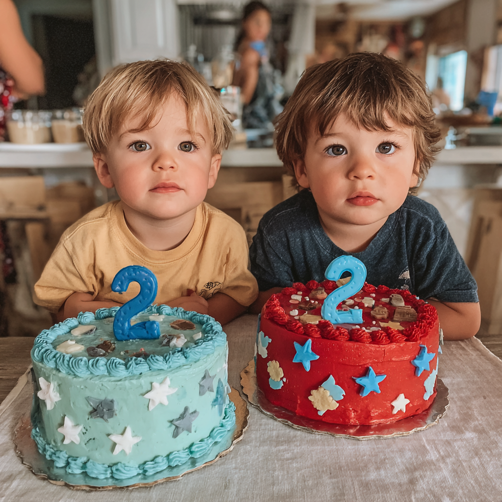 Two little boy with birthday cakes | Source: Midjourney