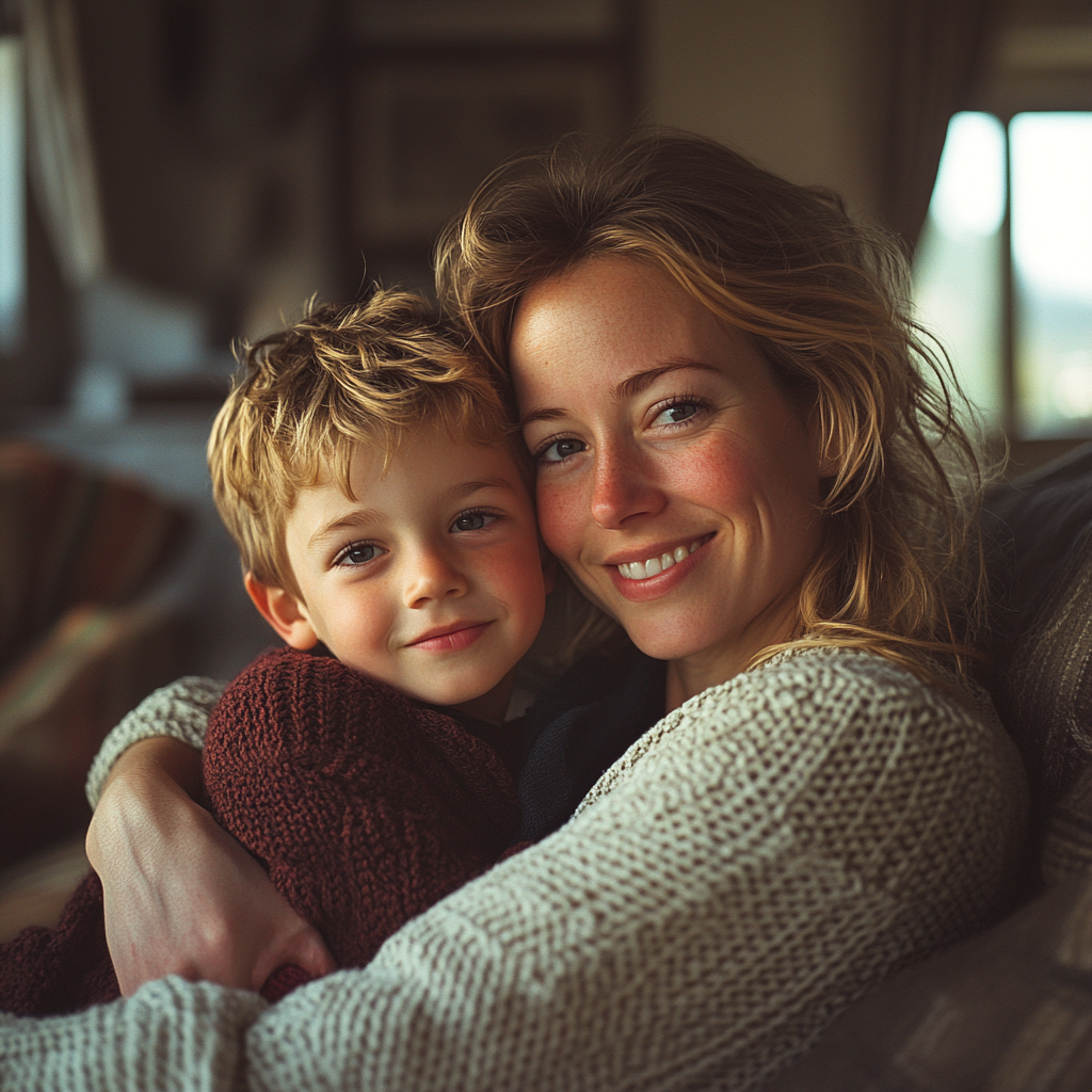 A happy woman holding a child | Source: Midjourney