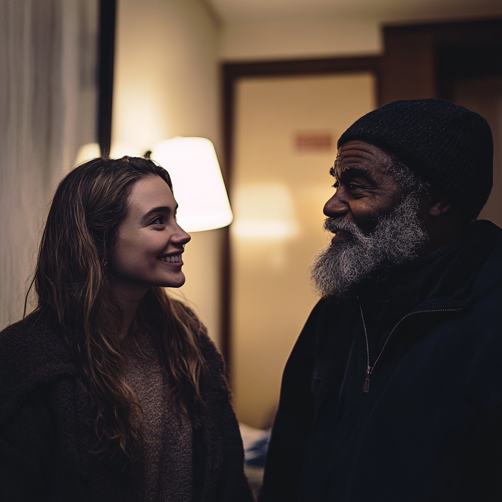 A woman talking to her former caretaker | Source: Midjourney