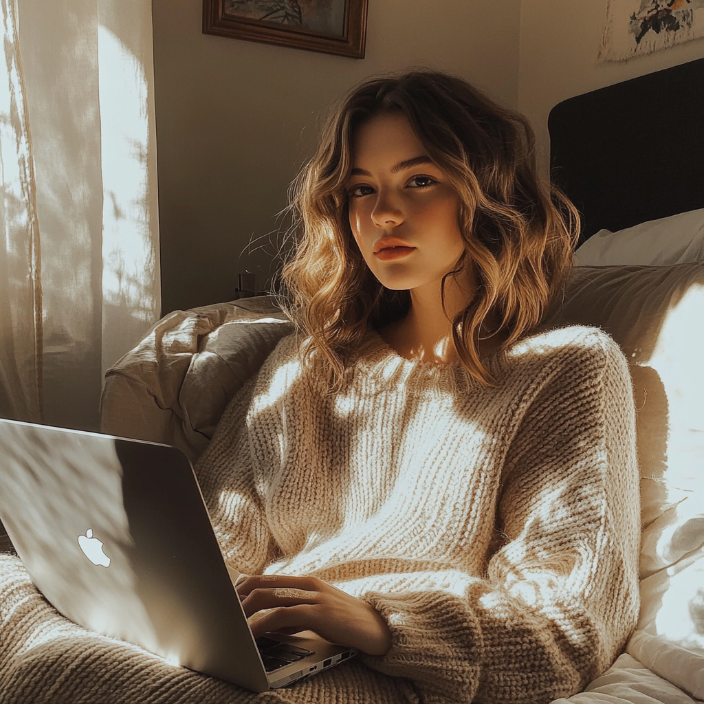 A teenage girl using her laptop | Source: Midjourney