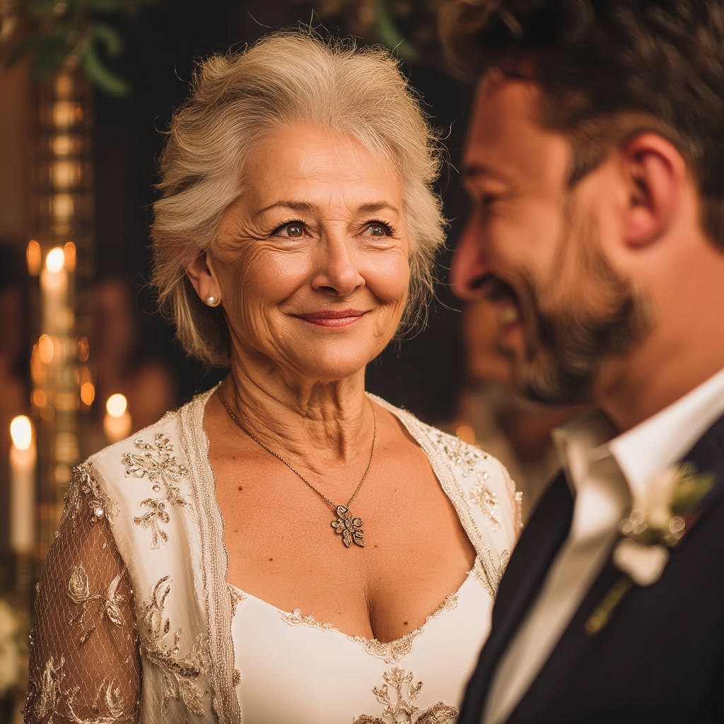 Starsza kobieta na ślubie syna | Źródło: Midjourney