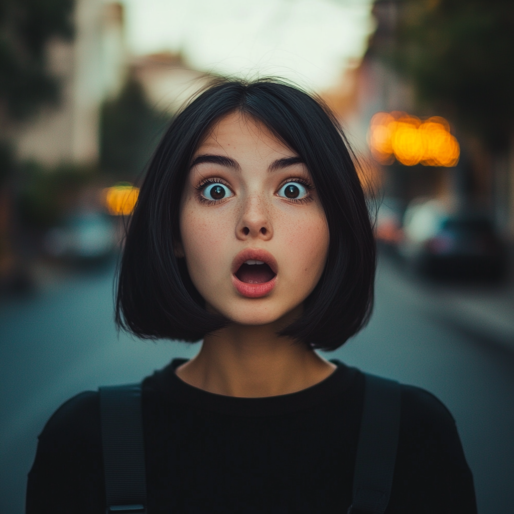 A shocked woman on a street | Source: Midjourney