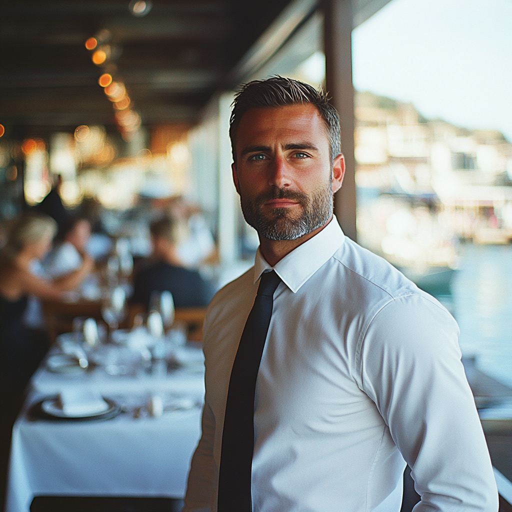 A serious restaurant manager | Source: Midjourney