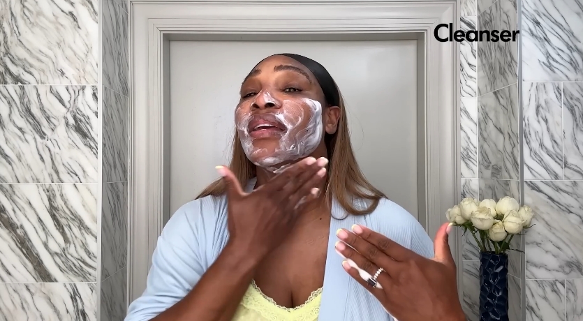 Serena Williams doing her skincare routine from a video dated April 24, 2024. | Source: YouTube/Vogue