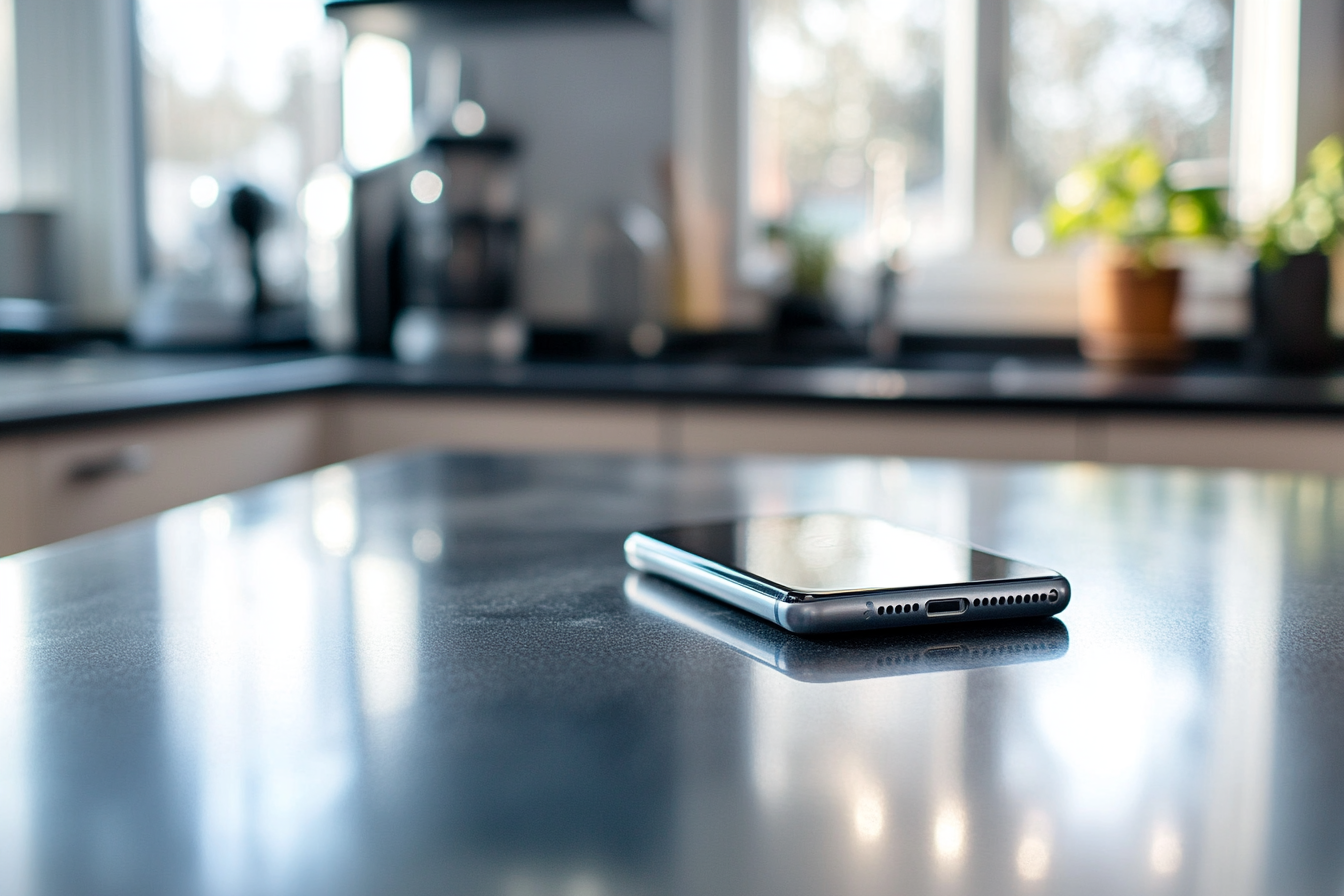 A cell phone on a kitchen counter | Source: Midjourney