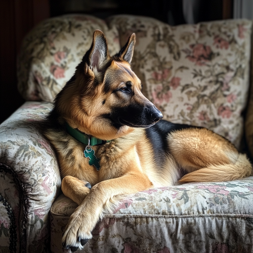 Um cachorro sentado em um sofá | Fonte: Midjourney