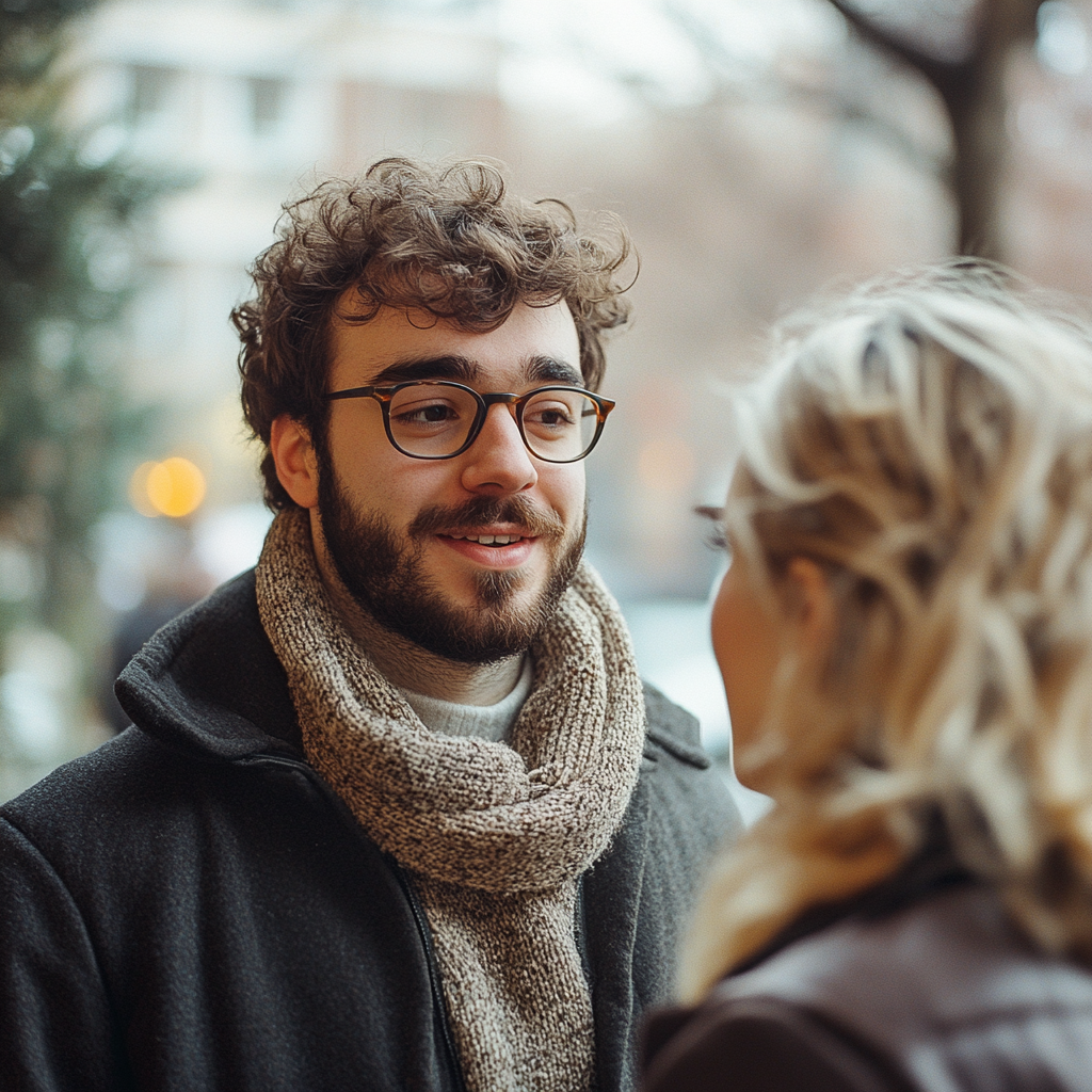 A man and woman talking | Source: Midjourney