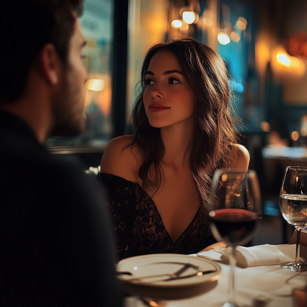 Man and woman having a sensitive conversation at dinner | Source: Midjourney