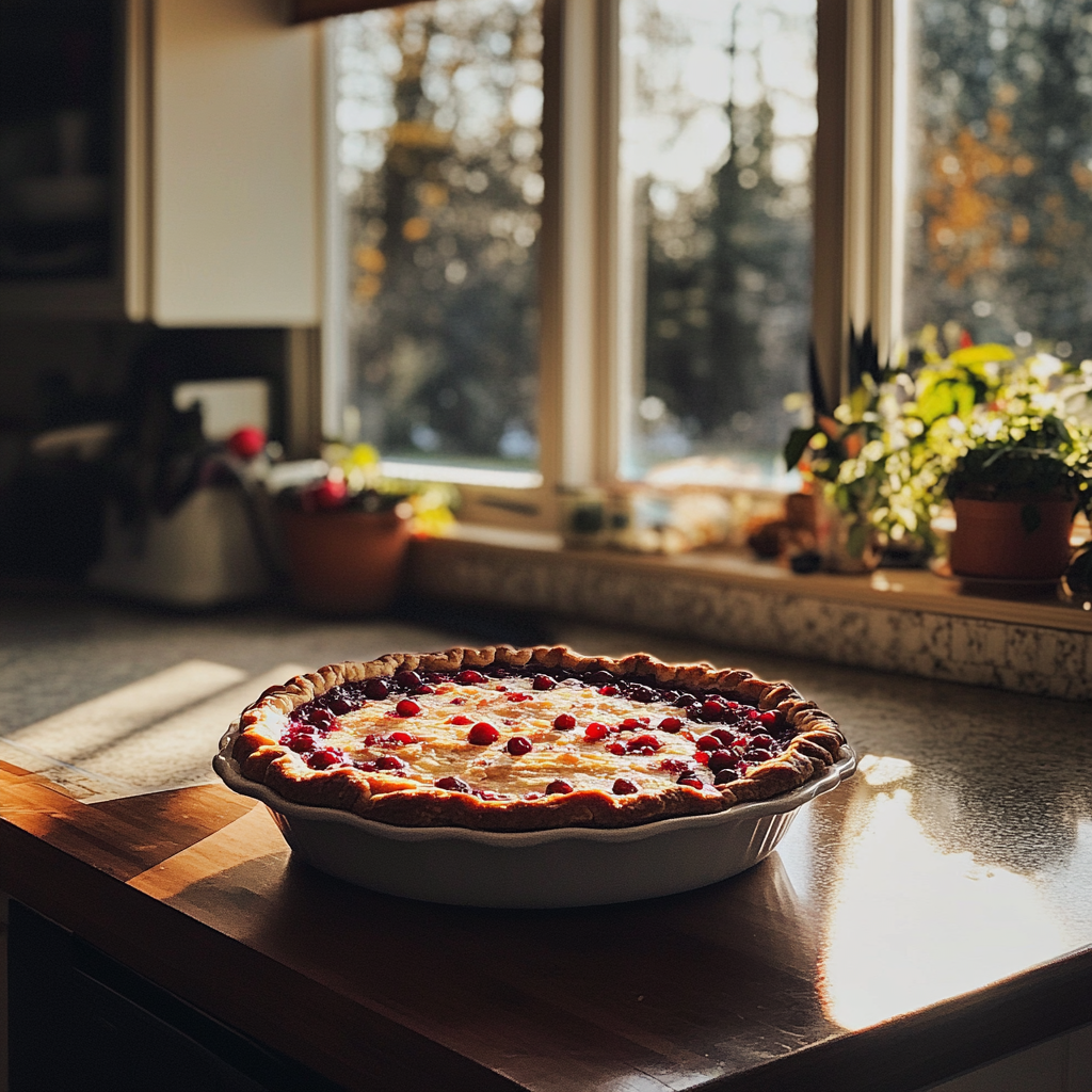 A freshly baked pie on a kitchen counter | Source: Midjourney