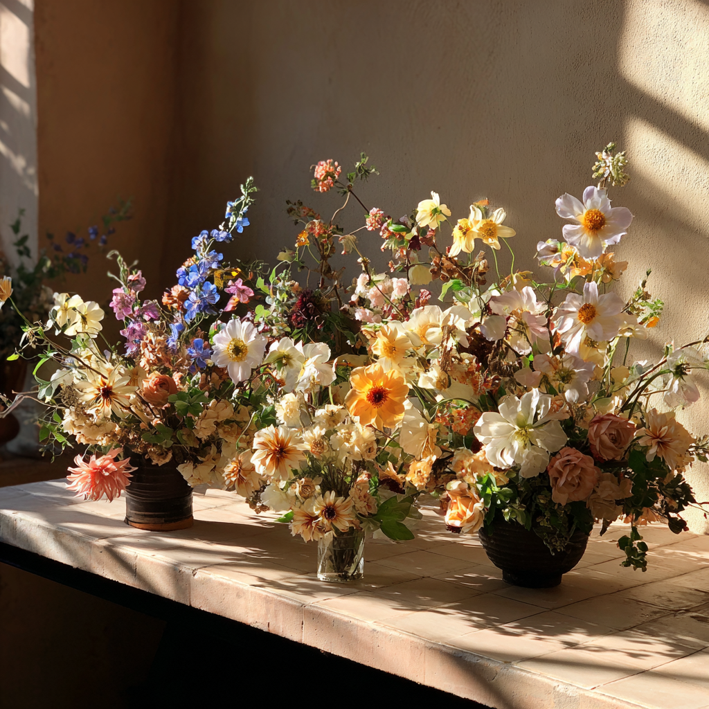Floral arrangements on a table | Source: Midjourney