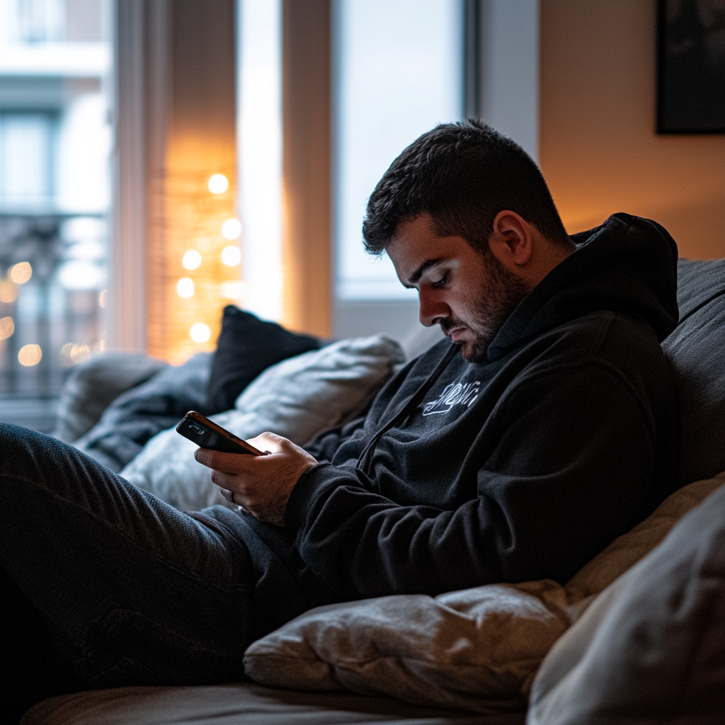 A bored man on his phone | Source: Midjourney