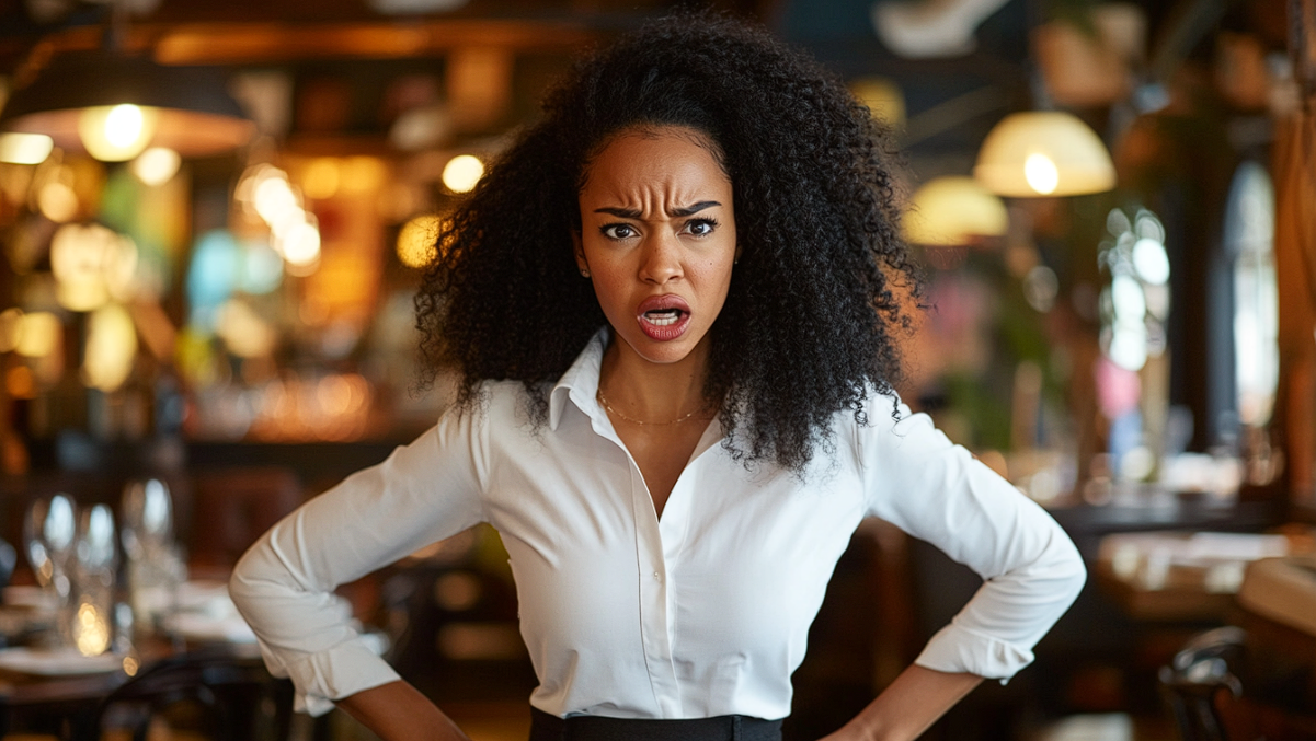 A furious woman confronting someone in a restaurant | Source: Midjourney