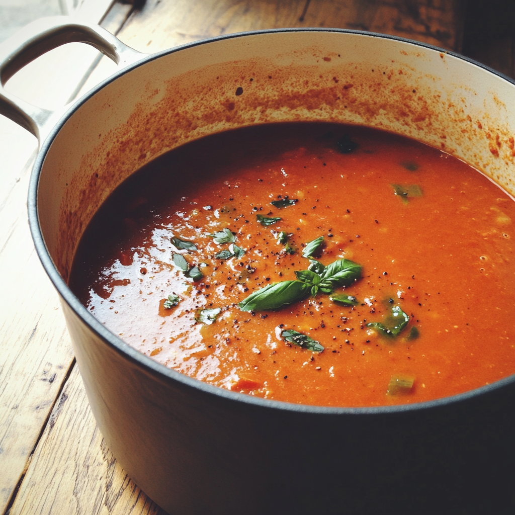 A pot of tomato soup | Source: Midjourney