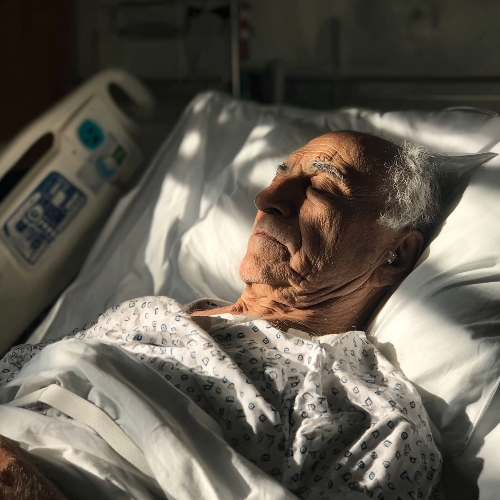 An older man sleeping in a hospital bed | Source: Midjourney