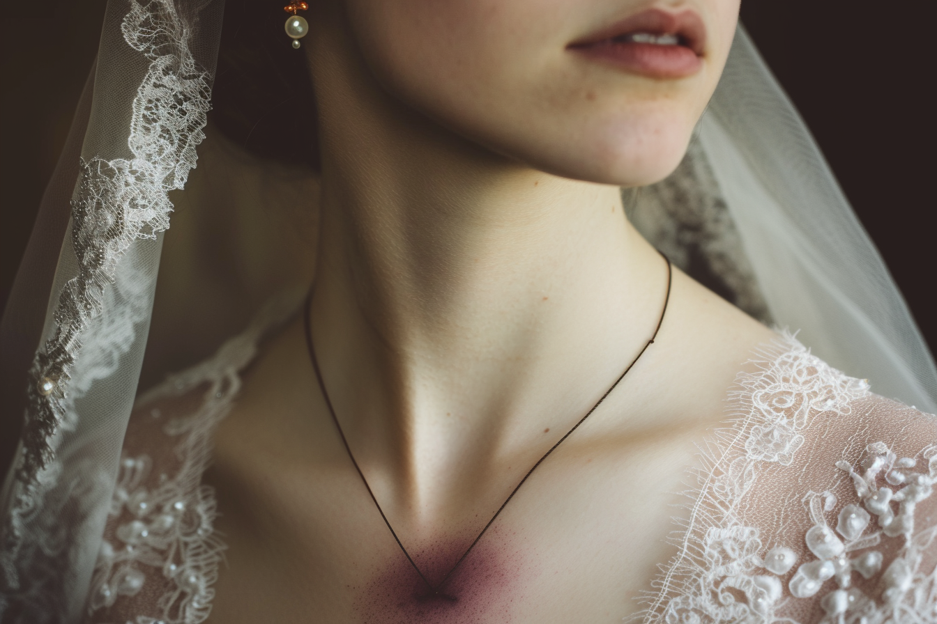 A bride with a burn scar below her clavicle | Source: Midjourney