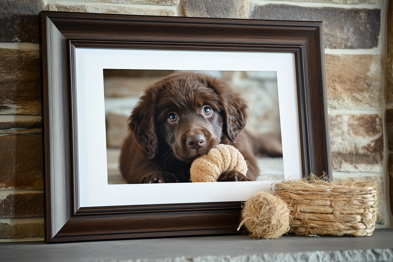 A framed photo of a puppy | Source: Midjourney