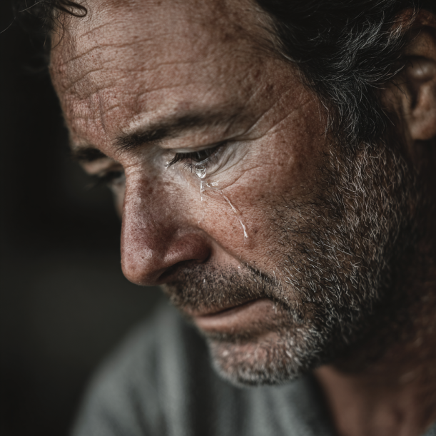 Tears flowing down a man's face | Source: Midjourney