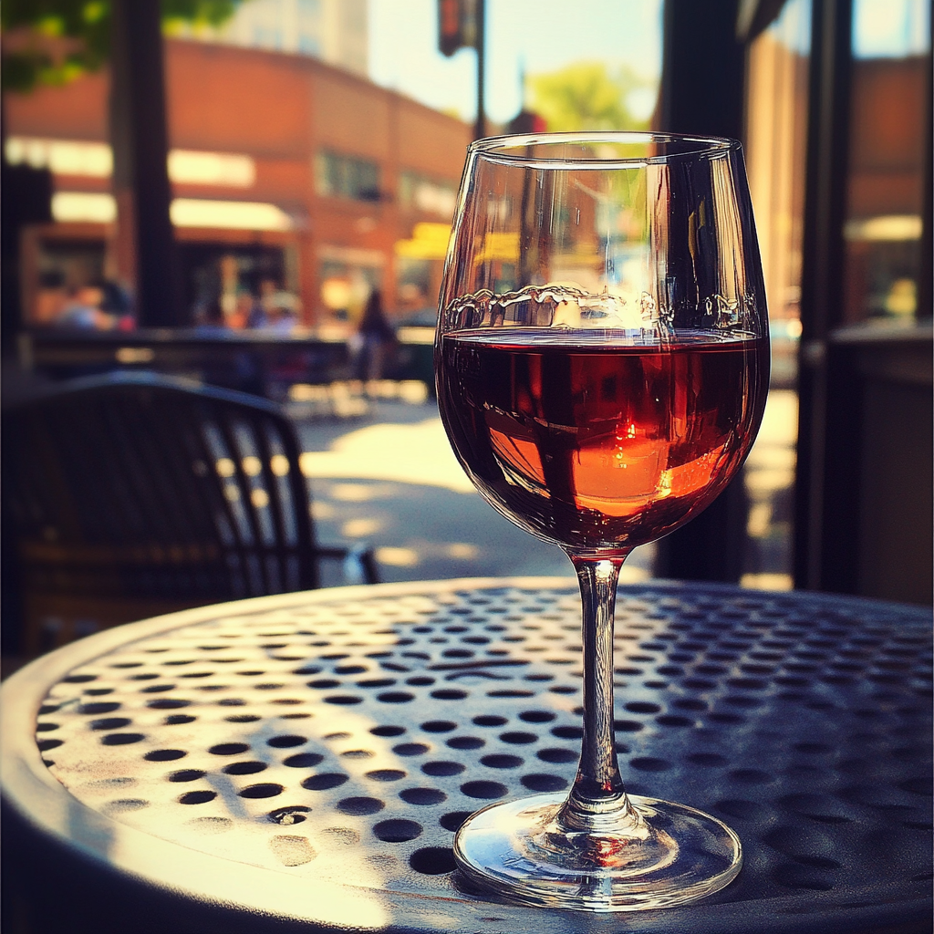 A glass of wine on a table | Source: Midjourney