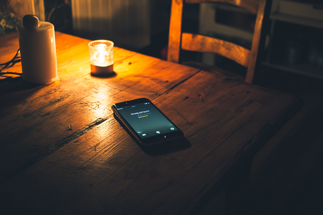 A phone on a kitchen table with a notification | Source: Midjourney