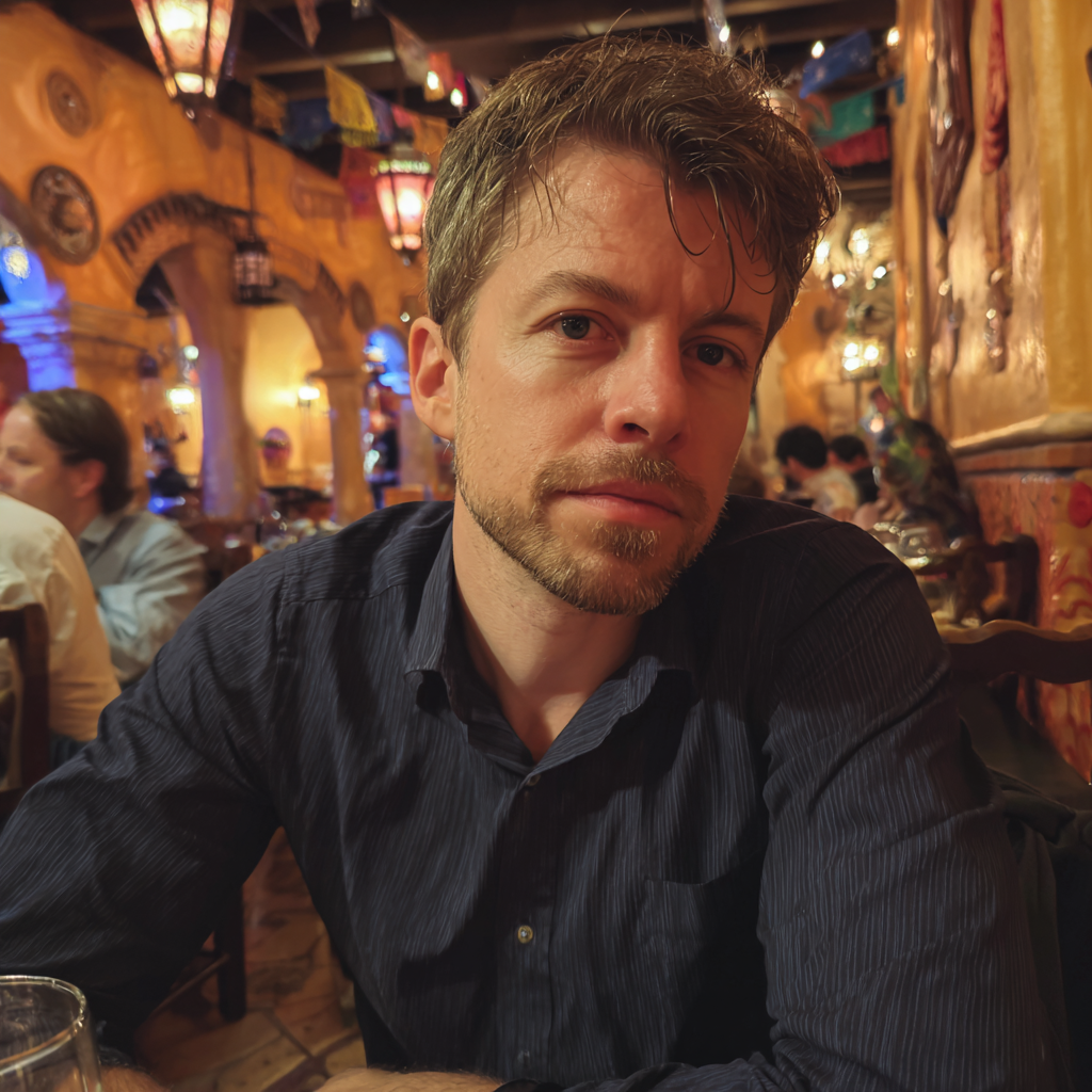 A frowning man sitting at a table | Source: Midjourney