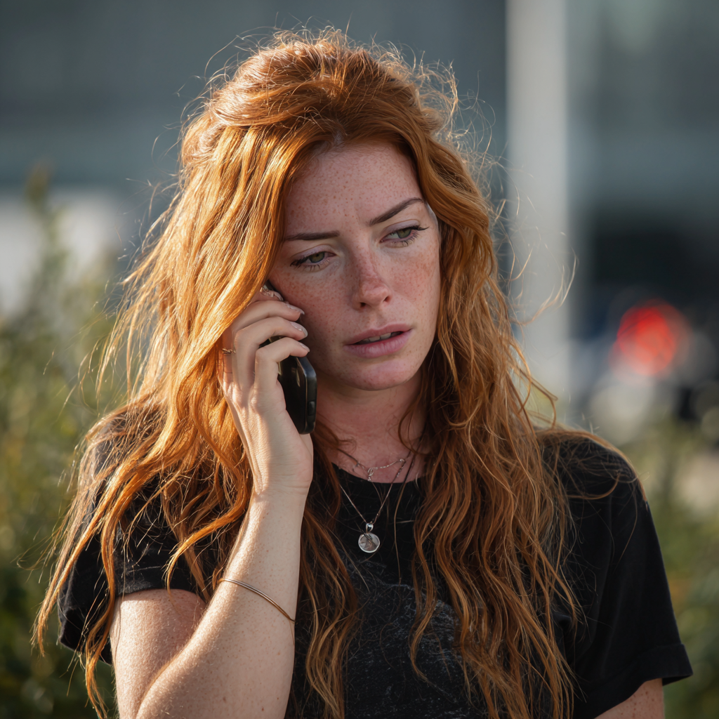 An upset woman talking on a phone | Source: Midjourney