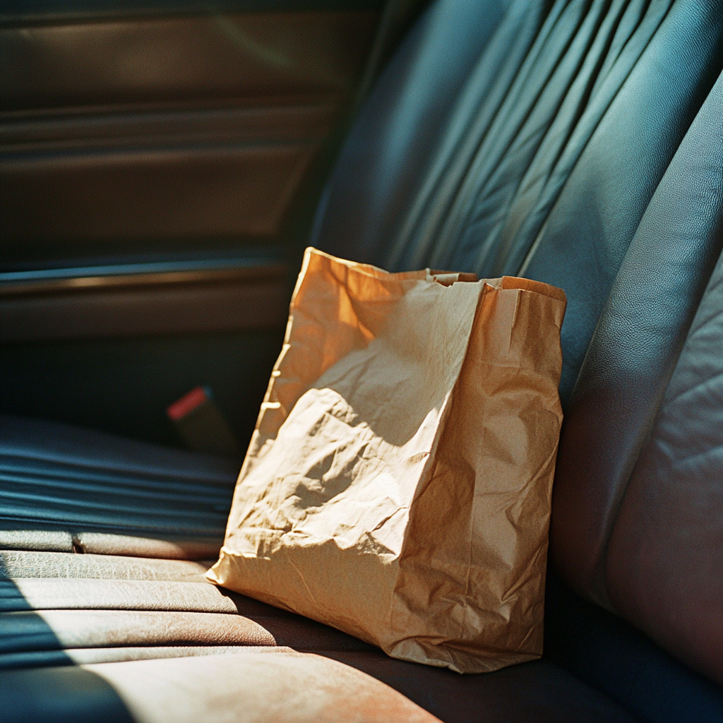 A brown bag in a car | Source: Midjourney