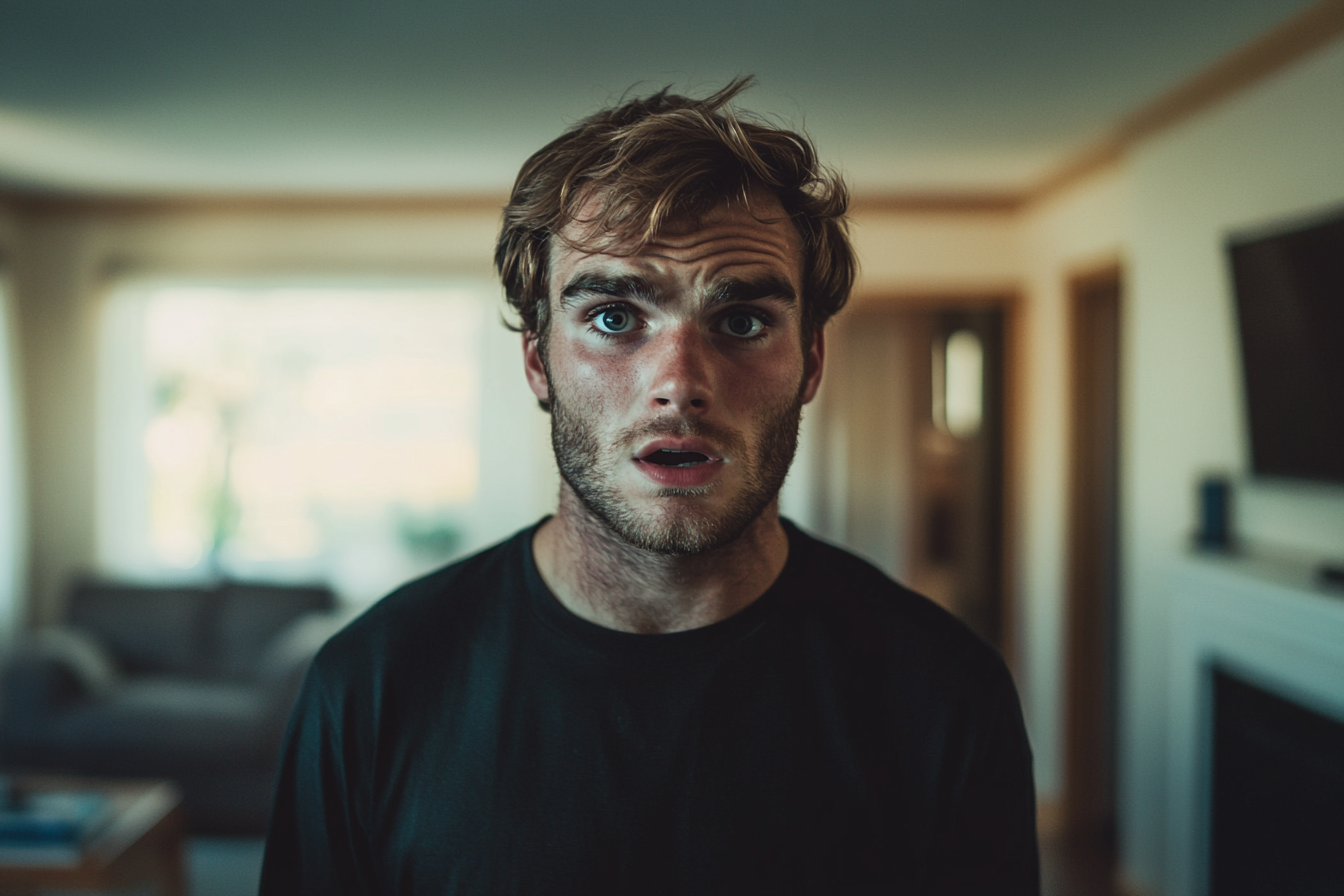 Un homme choqué dans un salon | Source : Midjourney