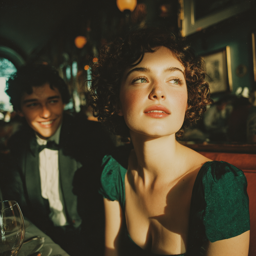 A woman looking away from a happy man | Source: Midjourney