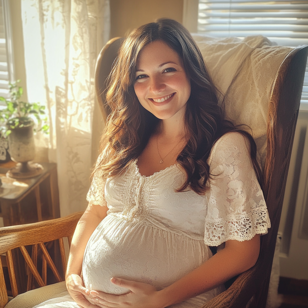 A smiling woman sitting in a rocking chair | Source: Midjourney