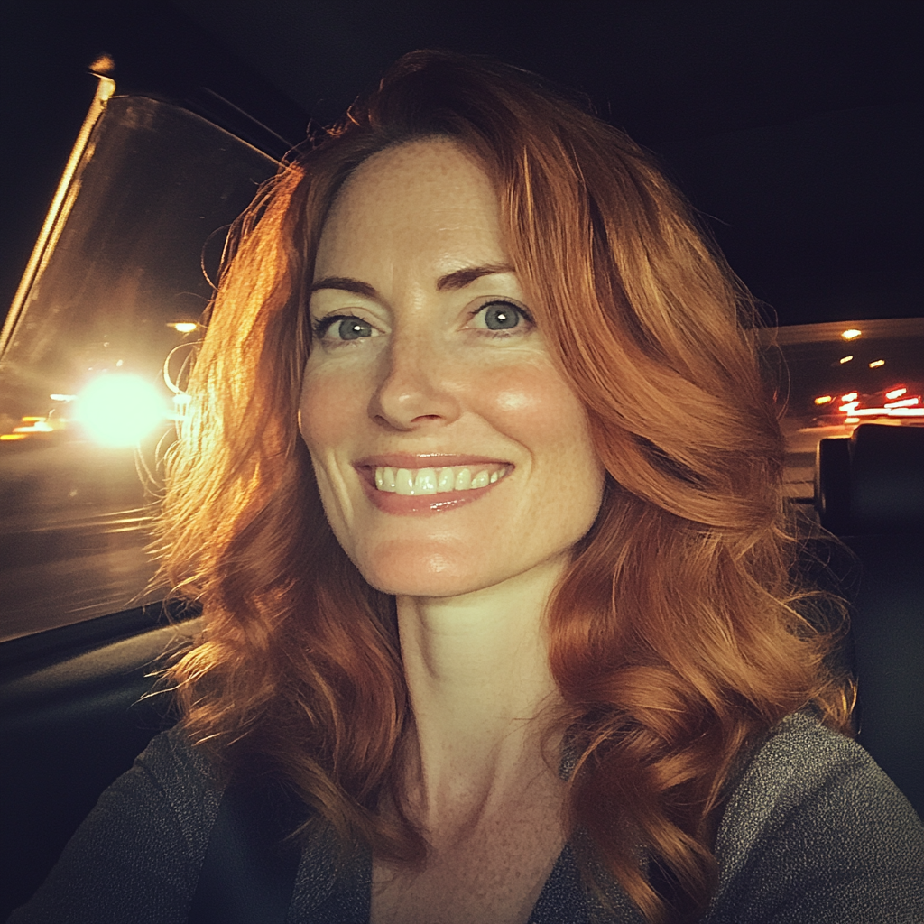 A smiling woman sitting in a car | Source: Midjourney