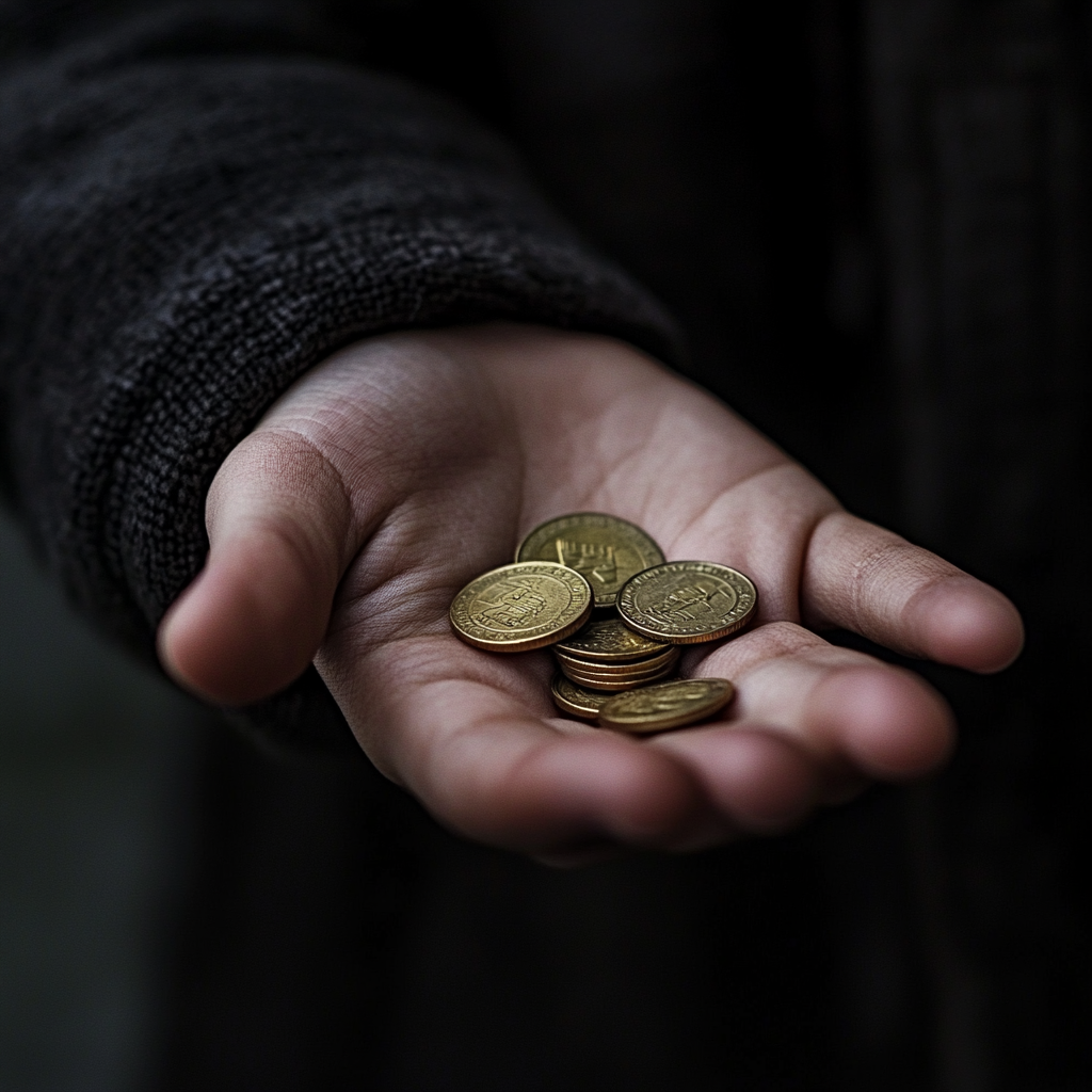 A boy's hand holding coins | Source: Midjourney