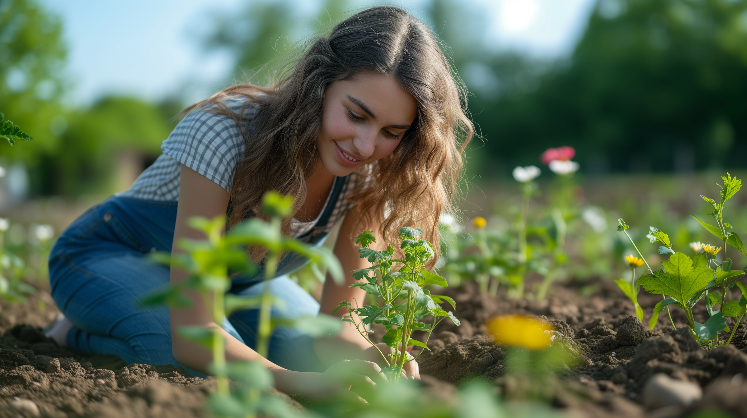 Une jeune femme en train de planter | Source : Midjourney