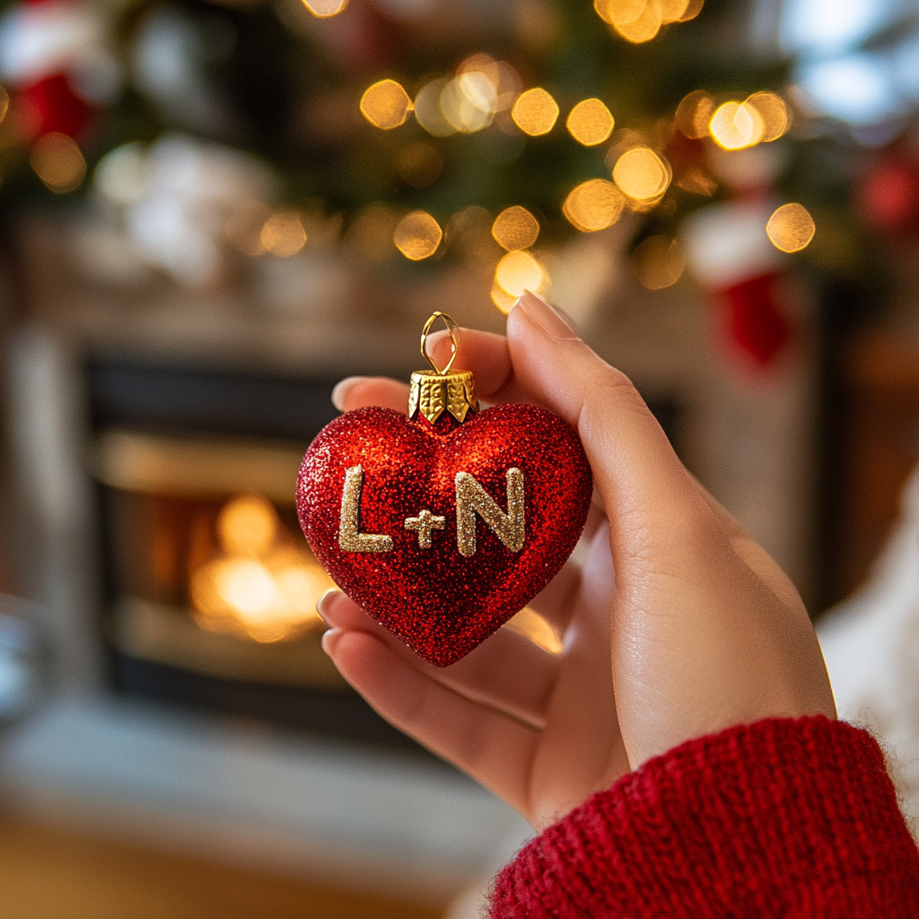 A woman holding a Christmas ornament | Source: Midjourney